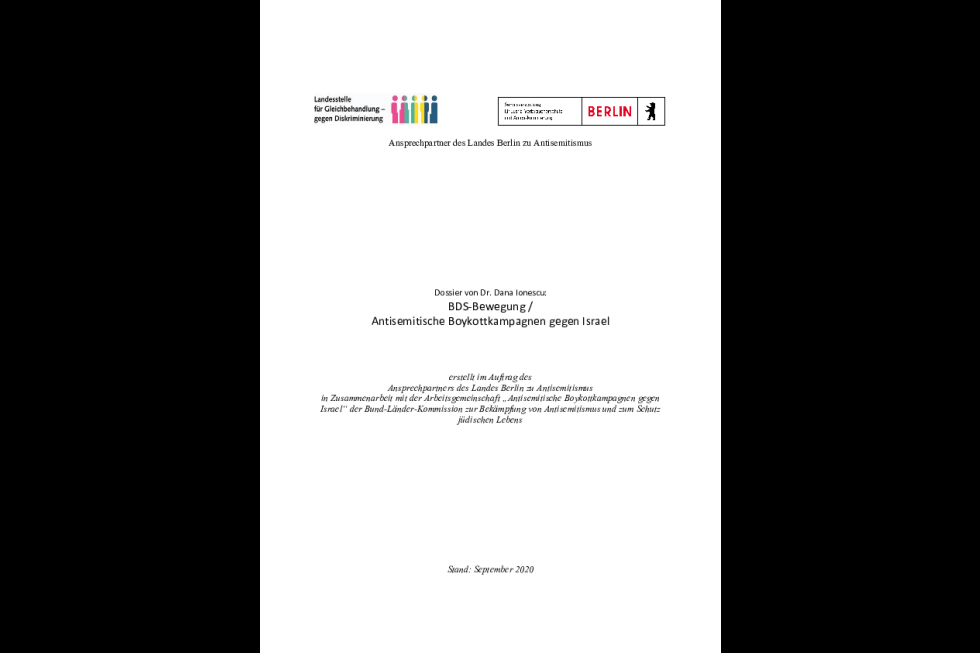 Dossier: Antisemitische Boykottkampagnen gegen Israel [2020] (Dr. Dana Ionescu)