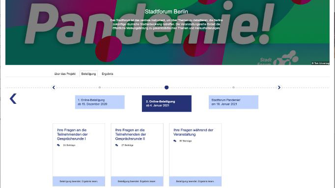 Vor und während der Veranstaltung gingen über die Beteiligungsplattform meinBerlin zahlreiche Beiträge und Fragen von Bürgerinnen und Bürgern ein.