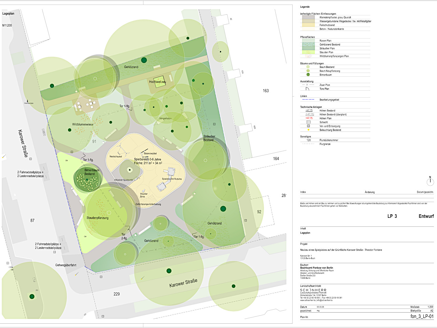 Entwurfsplan für die Neugestaltung des Fontane-Ecks mit Spielplatz