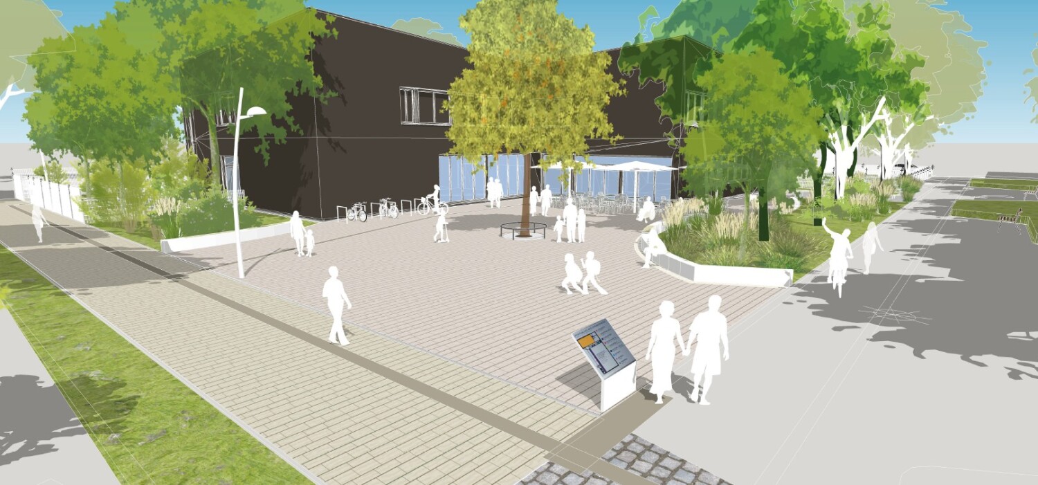 Visualisierung des neuen Jugend- und Stadtteilzentrums mit Vorplatz