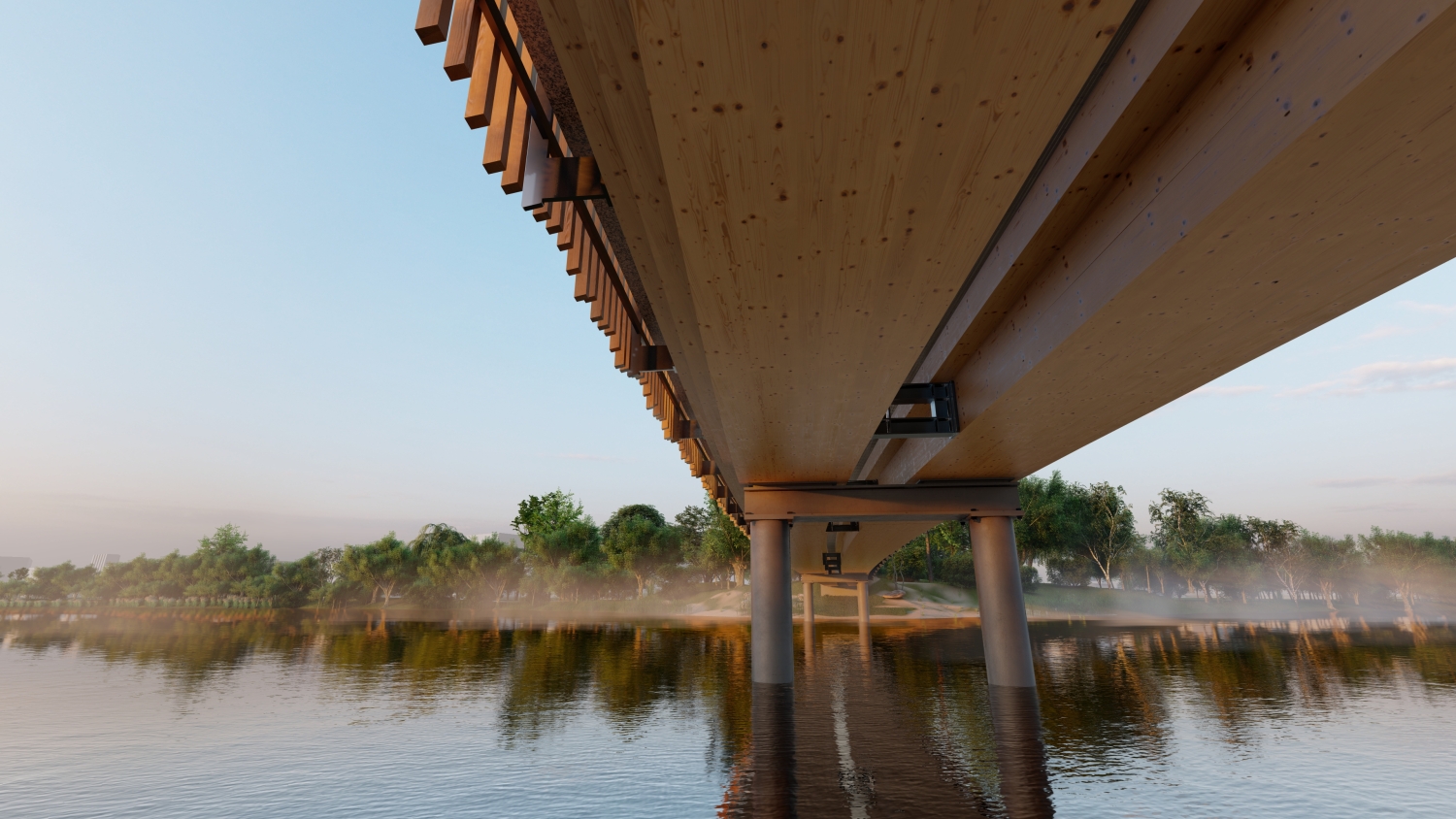 Visualisierung Steg über die Spektelake: Morgens, Blick unter die Brücke