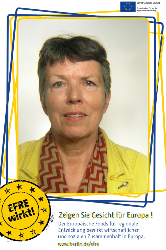 Eine Frau im Fotoboxrahmen EFRE: Zeigen Sie Gesicht für Europa!