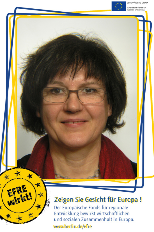 Eine Frau im Fotoboxrahmen EFRE: Zeigen Sie Gesicht für Europa!