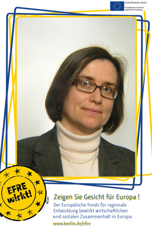 Eine Frau im Fotoboxrahmen EFRE: Zeigen Sie Gesicht für Europa!