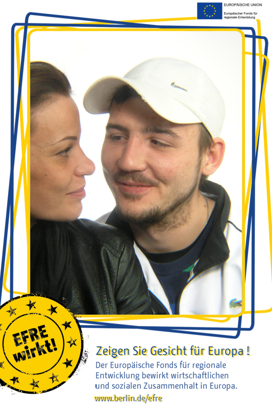 Ein Mann und eine Frau im Fotoboxrahmen EFRE: Zeigen Sie Gesicht für Europa!