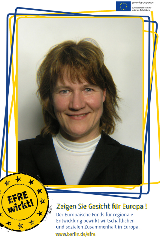 Eine Frau im Fotoboxrahmen EFRE: Zeigen Sie Gesicht für Europa!