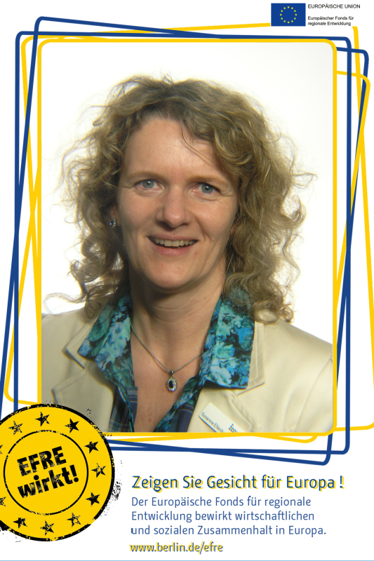 Eine Frau im Fotoboxrahmen EFRE: Zeigen Sie Gesicht für Europa!