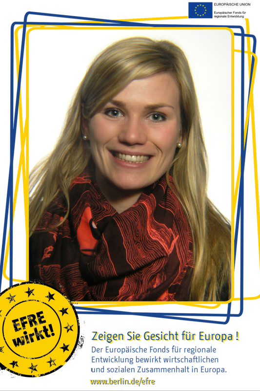 Eine Frau im Fotoboxrahmen EFRE: Zeigen Sie Gesicht für Europa!