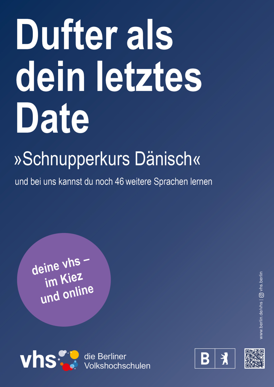 Plakat der Berliner vhs-Kamapage ab 2023 - Dufter als dein letztes Date