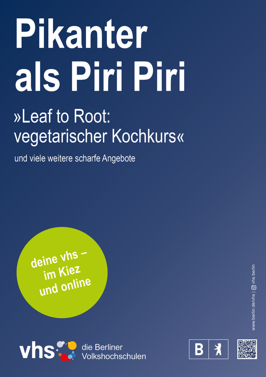 Plakat der Berliner vhs-Kamapage ab 2023 - Pikanter als Piri Piri